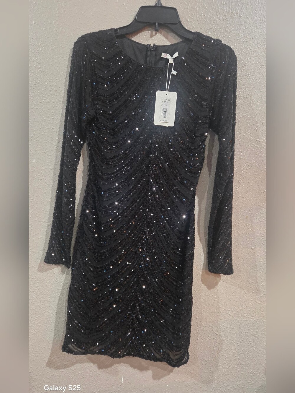GB Black Sequin Long Sleeve Dress